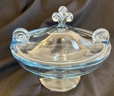 Fostoria Covered Dish Scroll Line 2395  Blue 1920-30’s No Etching, HTF, EVC picture