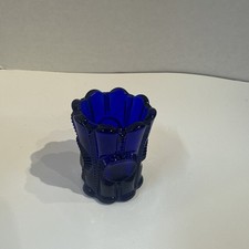 KENNETH Dalzell VIKING Blue Pressed Glass Toothpick Holder picture