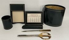 Vintage Mark Cross 7 Piece Green Desk Set Calendar Scissors Letter Opener picture