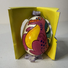 VTG Intermun Poland Hand Painted Wooden Egg Ornament Dragon Original Box 3