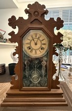 Antique Ansonia Berkeley Walnut 8-Day Gingerbread Mantel Clock Working 22.5” picture