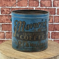 ANTIQUE MAVERICK COFFEE TIN LITHO 4LB PAIL CAN E.B. MILLAR CHICAGO GROCERY STORE picture
