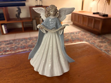 Vtg 1991 Lladro Tree Topper #5719 Christmas Angel In Blue Holding Music Scroll picture