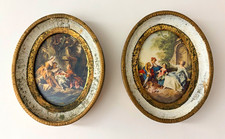 VTG Italian Florentine Ornate Gold Gilt Oval Wood Mini Wall Art Frame Set of 2 picture