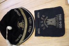 VINTAGE ROYAL SCHOOL OF EDINBURGH 1950'S BLACK VELVET FOOTBALL CAP & CLOTH BADGE picture