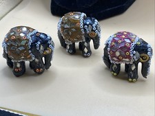 3-1940s Vintage Handmade Mirror Art Terracotta Elephant Figure Collectibles picture