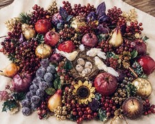 Lot of 48 Vintage Christmas Sugared Fruit Ornaments Floral Picks Grapes Pears picture
