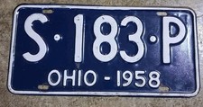 Vintage 1958 Ohio License Plate  - S 183 P picture