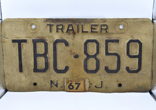 Vintage 1967 New Jersey Trailer License Plate TBC-859 Expired Collectible Tag picture