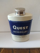 Vintage metal container of Quest Deodorant Powder from the mid-20th century, picture
