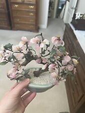 Vintage Asian Decor Glass Bonsai Tree With Peachy Pink Flowers 11