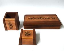 Mid Century Modern Wooden Teak and Copper Enameled 3 piece Vanity Desk set picture