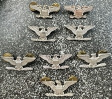 8 lot WWII Sterling Army Colonel Rank War Eagle Shoulder Insignia Pin Korean War picture