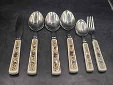 6 Pc Vtg Mikasa Intaglio Arabella Flatware 1 Ea-Knife Teaspoon Fork 3-Soup Spoon picture