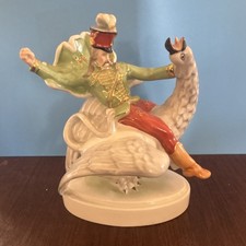 Vintage Von Schierholz Germany Porcelain Hussar Soldier Riding Swan Figurine. picture