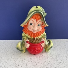 Vintage Marika's Original Lefton Leprechaun Elf Pixie Pot of Gold 7.5