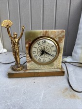 Lanshire Self-Starting Electric Mantel Clock On Marble Onyx/Trophy Statue Works picture
