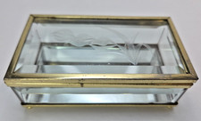 Vintage Clear Etched Glass And Brass Jewelry Or Trinket Box 4.5