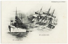 US Navy Battleship St Louis In 1907 and 1880 antique postcard picture