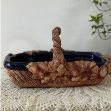 Signed Charlestowne Pottery Basket | Studio Ceramic w Handle & Leaf Detail picture