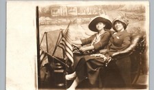 LADIES RIDING SILLY PROP CAR c1910 real photo postcard rppc affectionate girls picture