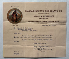 Vintage 1913 Letterhead Massachusetts Chocolate Wan-eta Boston Indian vignette picture