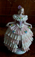 Antique Volkstedt German Dresden Porcelain Lace Figurine dancer 7