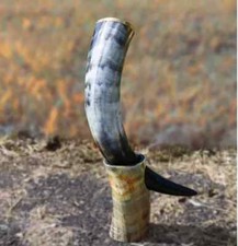 thor viking valhalla handcrafted 12 inch viking drinking horn with stand and bur picture