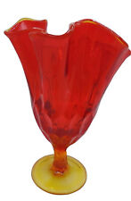 L E Smith Amberina Thumbprint Twisted Pedestal Handkerchief Vase 8.75