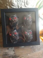 Set of 4 Tahari Home Metal Napkin Rings Owl Rhinestone Black and Red jewels picture