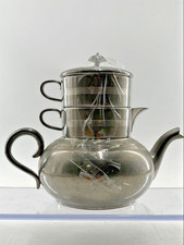 Vintage British Empire Stacked Pewter Decorative Teapot With Lid & Handle picture