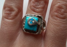 Vintage Effie Calavaza Zuni Sterling Silver Turquoise Snake Ring Size 9?? picture