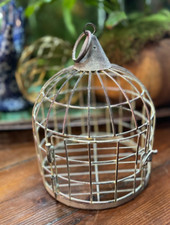 VTG Patina Beehive Shaped Wire Birdcage Round Bird Cage w/ Hinged Door Hanging picture