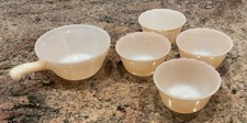 Vintage Fire King 6oz custard cups Peach Lustre Finish & Soup Bowl With Handle picture
