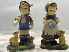 VINTAGE Hummel Like Plastic Figurines BOY & GIRL with LAMBS 4.25in made in Macau picture