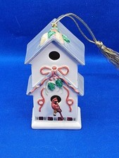 Vtg Lenox Winter Greetings Birdhouse Ornament Cardinal Porcelain Holly Pine Cone picture