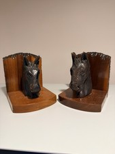 Vintage Brazilian Carved Wood Horse Head Bookends Pair São Paulo Brazil 6” picture
