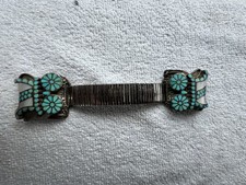 VTG Zuni Turquoise Mother of Pearl Owl Watch Tips Sterling Silver VM Dishta S/S picture