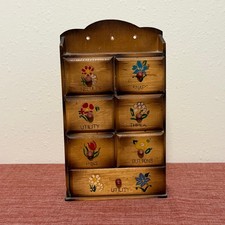 Vintage Wood Sewing Notions Box 7 Drawer Hand Painted Flower Chest Japan picture