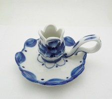 Gzhel Porcelain Candle Stick Holder hand painted traditional blue white Russia picture