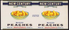 NEW CENTURY BRAND SLICED PEACHES antique can label CHICAGO IL file sample 1920 picture