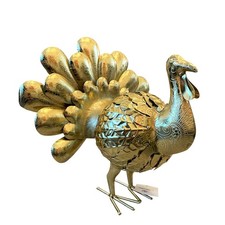 Galvanized Gold Metal Turkey 13x14 Handcrafted in India Thanksgiving Fall Decor picture