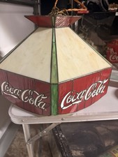 Vintage 70s Nostalgic Coca-Cola Stained Glass Hanging Lamp Top 6 Sided picture