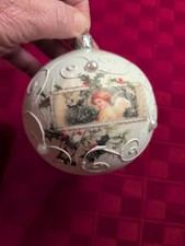 Vitbis Handcrafted Glass Bulb Christmas Ornament, 3” White With Angel & Beads picture
