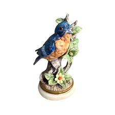 Vintage Porcelain Bluebird Figurine on Branch with Flowers 6 Inch Hand Painted picture