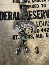 Vintage Navajo Sterling Turquoise End Of Trail Horse Necklace Pendant Stamped picture
