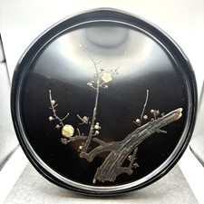 Vintage Japanese Raden Tray Plum Blossom Mother of Pearl Inlay Lacquerware Japan picture