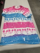 Vintage Disney Character Fashions Mickey Face Stripe Paint Splatter T-Shirt USA picture