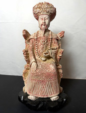 vintage Chinese carved resin of an imperial emperor on an ornate dragon throne picture