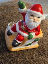 Vtg Ceramic Santa on Sleigh Figurine Christmas Kitschy Retro Decor Made In... picture